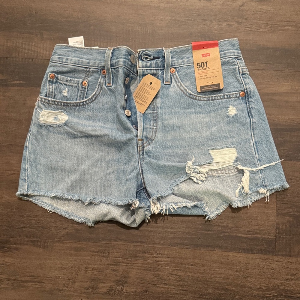 Levi's Women's Light Blue Distressed Jean Shorts